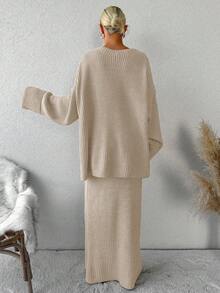 EURMUSE Bộ 2 món áo len dệt kim trơn màu thường ngày dành cho nữ, Thu/Đông - trắng - Xem 2