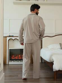 DAZY Grey Shirt Paired With Men's Loungewear Set, Autumn, Fall Winter Clothes Pajama