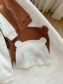 SHEIN Newborn Ribbed Crew Neck Long Sleeve Zipper Casual Jumpsuit Baby Zipper Jumpsuit Ribbed Baby Jumpsuit Newborn Zipper Suit Baby Clothes Unisex Baby Bear Jumpsuit Fall Winter - Multicolor - View 5