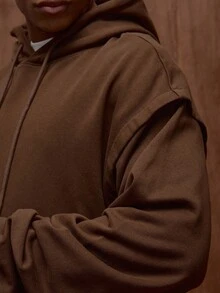 Musero Men Relaxed Fit Hooded Sweater Double Layered Sleeve & Waistline Detailing Drawstring Pull Over Hoodie Fall/Autumn Winter Clothes