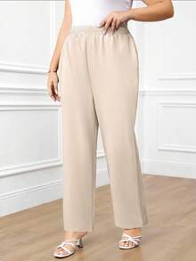 EMERY ROSE Pantalones largos negros casuales y diarios con bolsillos para mujer de talla grande - Albaricoque - Ver 1