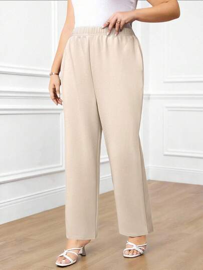 EMERY ROSE Plus Size Women's Casual Daily Black Long Pants With Pockets