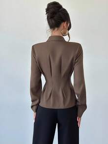 Firerie Women's Coffee Color Lapel Front Double-Breasted Loose Waist Open Cardigan Blouse, Fashion Shirt Top, Daily Commute Long Sleeve Shirt, Commute, Elegant, Work Attire - Coffee Brown - View 3