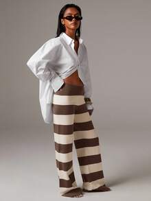 Athîral Women's Soft Knit Striped Sweater Pants In Fall/Winter,Cozy Fall And Winter Clothes For Women - Coffee Brown - View 4