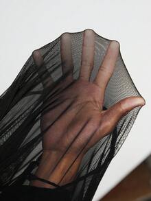 SHEIN CURVE+ Plus Size Women Gothic Style Flare Sleeve Hooded Sheer Dress - Black - View 9