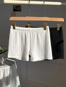 Comfortcana 纯色松紧腰休闲短裤，夏季时尚紧身裤 - 彩色 - 查看 3