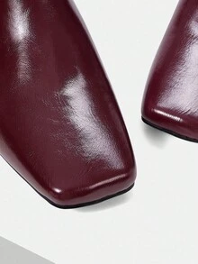 MOTF Botas de tobillo con cremallera lateral, moda de lujo, punta cuadrada y tacón grueso - Burdeos - Ver 6