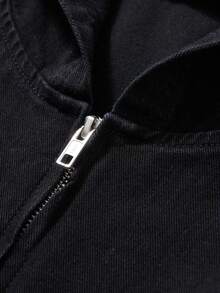 ROMWE MEN Street Life Men's Casual Washed Denim Hoodie, Fall - Blue - View 6