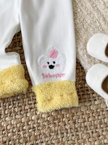 SHEIN 1 件装女婴舒适休闲可爱刺绣撞色毛绒下摆紧身裤，适合秋冬日常穿着 - 彩色 - 查看 7