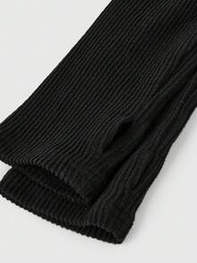 SHEIN 青少年女孩休闲日常简约针织羊毛高领长袖修身纯黑色连体裤，秋冬 - 黑色 - 查看 7