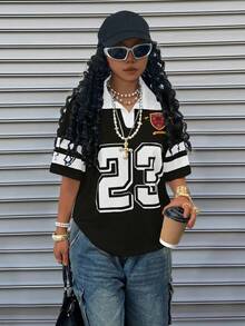 INAWLY 女士休闲宽松夏季街头风格短袖T恤 - 彩色 - 查看 4