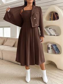 SHEIN Essnce 大码秋冬连体裤和西装外套两件套