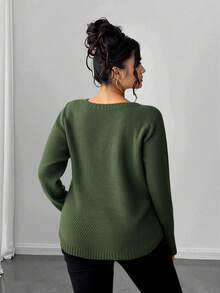 Elenzga Maglione oversize da donna in maglia a tinta unita, con spalle cadenti, orlo curvo e vestibilità ampia, maglione lavorato a maglia invernale autunnale - Verde - Visualizzare 2