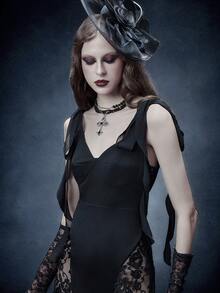 Glisette Women's Lace Patchwork Sleeveless Sexy Sheer Lace-Up Bodycon Dress - Black - View 7