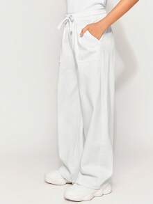 Radiana Tween 女童夏季休闲抽绳腰阔腿牛仔裤，带贴袋，女童夏装套装 - 白色 - 查看 4