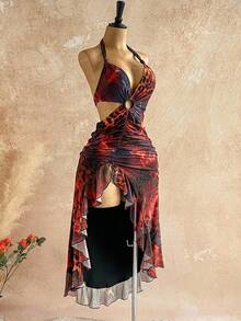 Soleia Váy maxi xẻ tà cao họa tiết hoa khoét sâu gợi cảm dành cho nữ, thích hợp cho tiệc tùng, giáng sinh, hẹn hò, hộp đêm, bãi biển, du ngoạn, trà chiều, phong cách boho, kỳ nghỉ, mùa thu - Nhiều màu - Xem 10