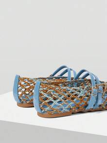 MOTF 女式编织方头平底鞋 - 藍色 - 查看 9