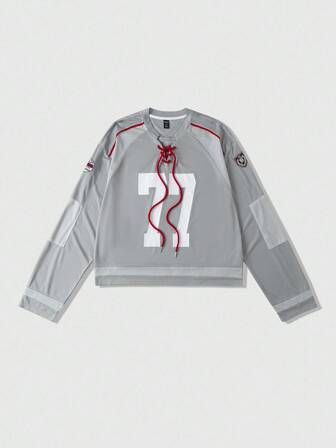 Street Life Herren Mesh Patchwork Langarm Sport T-Shirt, Eishockey Trikot, Herbst