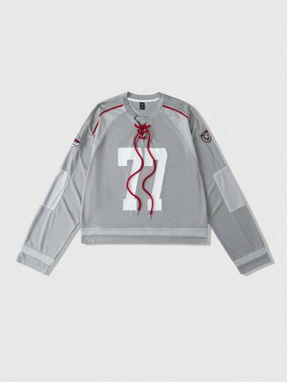 Street Life Maglia sportiva a maniche lunghe in in rete e patchwork da uomo, maglia da hockey su ghiaccio, autunno