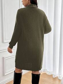 SHEIN Frenchy Vestido casual de talla grande de unicolor con cuello mao - Verde Oliva - Ver 6