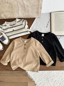 LMoss Kids LMoss   3pcs Baby Boy Knitted Solid Striped Crew Neck Top Set,Herbst Outfit,Long Sleeve Shirts,Long Sleeve Tops,T-Shirt Fall Winter
