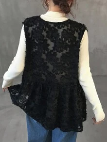 FRIFUL Chaleco sin mangas de ajuste holgado con textura y cuello en V para mujer, otoño