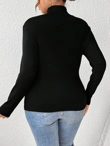EMERY ROSE 2 piezas Camiseta de manga larga con cuello alto de talla grande, estilo minimalista casual con estampado de leopardo y unicolor, para otoño/invierno - Multicolor - Ver 5