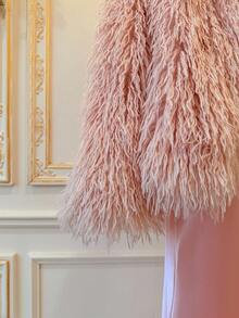 SHEIN MOD Casual Versatile Minimalist Solid Color Long Sleeve Faux Fur Women Jacket, Autumn/Winter,Homecoming Clothes, Cat Woman Costume, Cheerleader Costume, Mermaid Costume, Devil Costume, Fairy Costume, , Gothic, Fluffy Jacket