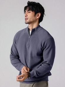 Manfinity Homme Men's Casual Solid Color Stand Collar Sweater, Autumn/Winter, Long Sleeve Top - Mauve Purple - View 6