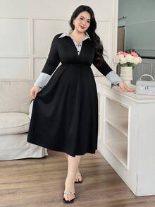 Modelyn Plus Size Women Woven Patchwork Knit Dress - Multicolor - View 4