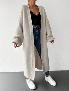 EURMUSE Drop Shoulder Open Front Longline Cardigan - Apricot - View 5