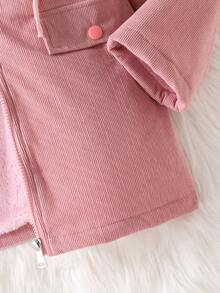 SHEIN 女式连帽仿毛领夹棉派克大衣，中长款，粉色，秋冬 - 粉色 - 查看 4