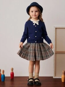 PrepCrw Young Girl Plaid Pleated Mini Skirt Fall Winter - Multicolor - View 3
