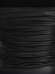 SHEIN EZwear 大码女式高弹力 PU 材质褶皱黑色抹胸