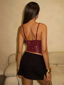 Glamine Sequin Material Red Sexy Crop Top For Women, Christmas Party