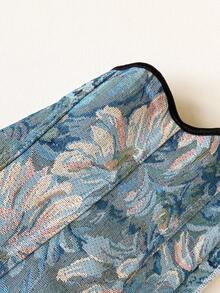 SHEIN MOD 提花鱼骨边优雅露肩前扣吊带背心 - 藍色 - 查看 6