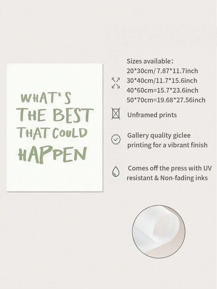 1PC Inspirational 'What's The Best That Could Happen?' Quote Poster - Frameless, Self-Love Motivational Art Print For Bedroom & Dorm Decor, Minimalist Canvas Wall Art,Unframed - Multicolor - View 6