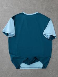 PAVTROS 男士休闲撞色块字母印花短袖T恤宽松圆领短袖拼接日常休闲节日礼物四季通勤日常休闲装 - 藍色 - 查看 2