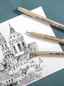 1/12支装尖头颜料笔微米墨水马克笔适用于漫画绘图素描针笔勾线笔素描文具套装美术用品 - 黑色 - 查看 2