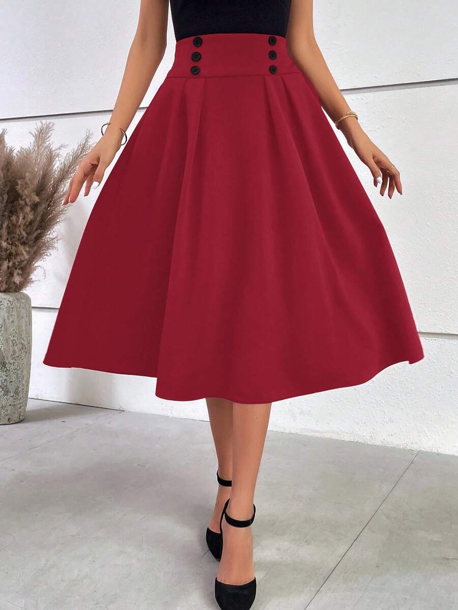 EURMUSE Váy công sở đơn sắc, thường ngày, đa năng dành cho nữ - Màu Đỏ Sâu - Xem 1