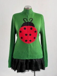 Sunspun 万圣节新款休闲七星瓢虫女款拉链长袖开衫 - 綠色 - 查看 3