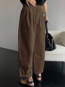 DAZY Women's Solid Color Casual Pants Petite - Coffee Brown - View 3