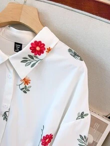 Regalyn Plus Size Women's Stand Collar Long Sleeve Printed Casual Versatile Shirt, Suitable For Daily Commute, Leisure And Home Wear, Minimalist Fashion Fall Cloth For Women