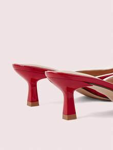 CUCCOO DOLLMOD 女士高跟凉鞋，法式蝴蝶结细高跟鞋，红色 PU 材质优雅凉鞋 - 紅色 - 查看 8