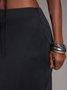 NYA SZN 裙子高腰修身纹理拉链日常休闲商务休闲办公室活动办公室教师早午餐场合超长女士服装 - 黑色 - 查看 3