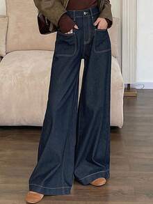 DAZY Women Straight Leg Pocket Decorated Jeans,Back To School Clothes