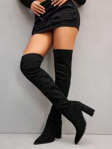 CUCCOO SZL Fashion Pointed Toe Chunky Heel Over-The-Knee Boots, Suitable For Dates And Parties - Black - View 7