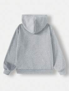 SHEIN EZwear 女款休閒極簡字母印花淺灰色寬鬆厚款連帽口袋衛衣，適合秋冬穿著 - 淺灰色 - 查看 4