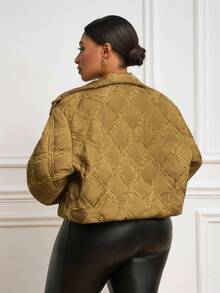 Veslaya Áo khoác ngắn tay dài màu nâu trơn, chất liệu cotton có họa tiết, thích hợp cho mùa Thu/Đông, phong cách thường ngày, đi học và thư giãn, dành cho nữ cỡ lớn. - màu nâu - Xem 3