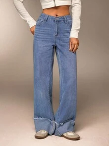 SHEIN Forever 21 Quần Jeans Nữ Quần Jeans Cạp Thấp Quần Jeans Công Sở Thường Ngày Cho Nữ Quần Ống Rộng Y2k Trang Phục Công Sở Cho Nữ Quần Baggy Quần Mùa Hè Trang Phục Thường Ngày Cho Nữ Quần Jeans Xanh Quần Mùa Hè Cho Nữ Quần Jeans Denim Quần Áo Hippie Cho Nữ - Màu xanh nhạt - Xem 4